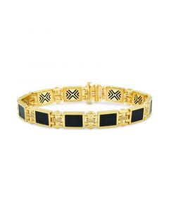 Men's Onyx & Diamond (1/10 ct. t.w.) Link Bracelet in 18k Gold-Plated Sterling Silver