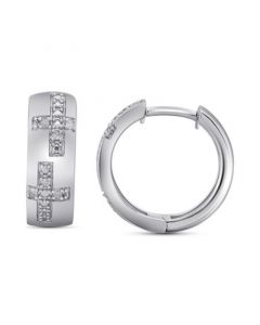 Men's Diamond Cross Small Huggie Hoop Earrings (1/20 ct. t.w.) in Sterling Silver, 0.63"