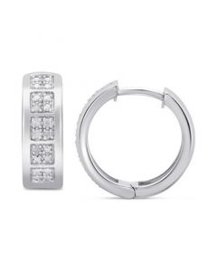 Men's Diamond Small Huggie Hoop Earrings (1/20 ct. t.w.) in Sterling Silver, 0.62"