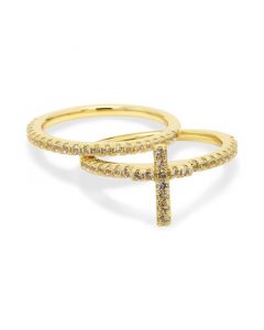 2-Pc. Set White Topaz Cross Ring & Band (1/4 ct. t.w.) in 14k Gold-Plated Sterling Silver