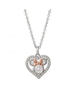 Cubic Zirconia Minnie Mouse Pendant Necklace in Sterling Silver & 18K Rose Gold-Plate, 16" + 2" extender