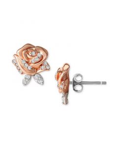 Cubic Zirconia Rose Beauty & The Beast Stud Earrings in Sterling Silver & 18k Rose Gold-Plate