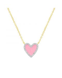 Diamond Pink Enamel Heart "Loved" 18" Pendant Necklace (1/8 ct. t.w.) in 14k Gold-Plated Sterling Silver