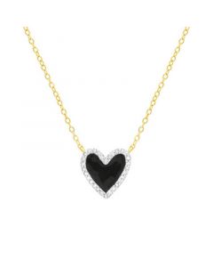 Diamond Black Enamel Heart "Loved" 18" Pendant Necklace (1/8 ct. t.w.) in 14k Gold-Plated Sterling Silver