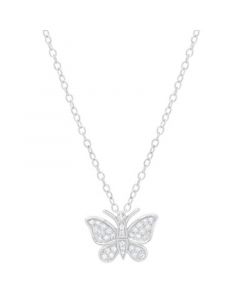 Diamond Butterfly 18" Pendant Necklace (1/4 ct. t.w.) in Sterling Silver