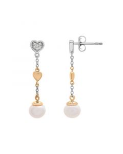 Cultured Freshwater Pearl (6mm) & Diamond (1/10ct. tw.) Heart Earrings in 14K Yellow Gold Over Sterling Silver