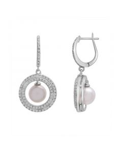 Cultured Freshwater Pearl (7mm) & Diamond (1/10ct. tw.) Halo Earrings in Sterling Silver