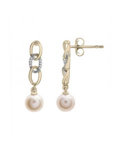 Cultured Freshwater Pearl (6mm) & Diamond Accent Dangling Earrings in Sterling Silver