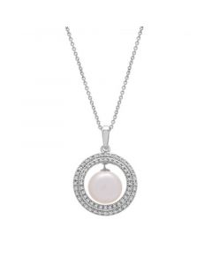 Cultured Freshwater Pearl (8mm) & Diamond (1/10 ct. tw.) Halo Pendant in Sterling Silver