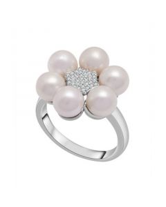 Cultured Freshwater Pearl (6mm) & Diamond (1/20ct. tw.) Flower Ring in Sterling Silver