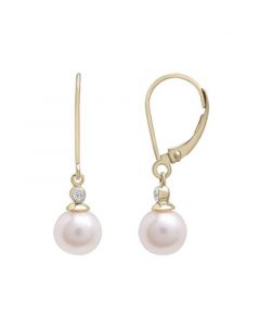 Cultured Freshwater Pearl with Diamond Accent Earrings in 14K Yellow Gold