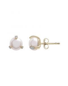 Cultured Freshwater Pearl with Diamond Fashion Earrings in 14K Yellow Gold