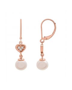 Cultured Freshwater Pearl (7mm) & Diamond (1/7ct. tw.) Heart Earrings in 14K Pink Gold