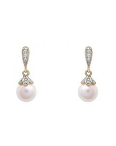 Cultured Freshwater Pearl (6mm) & Diamond (1/20 ct. tw.) Dangling Earrings  in 14K Yellow Gold