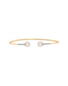 Cultured Freshwater Pearl (6mm) & Diamond (1/10ct. t.w) Open Bangle in Yellow Gold