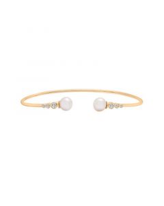 Cultured Freshwater Pearl (6mm) & Diamond (1/10ct. tw.) Open Bangle  in 14K Yellow Gold