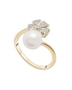 Cultured Freshwater Pearl (8mm) & Diamond (1/10ct. tw.) Flower Ring  in 14K Yellow Gold