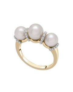 Cultured Freshwater Pearl (6mm, 7mm) & Diamond (1/10 ct. tw.) Graduated Ring in 14K Yellow Gold