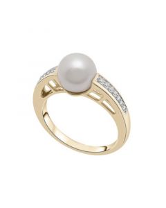 Cultured  Freshwater Pearl (8mm) & Diamond (1/10ct. tw.) Fashion Ring in 14K Yellow Gold