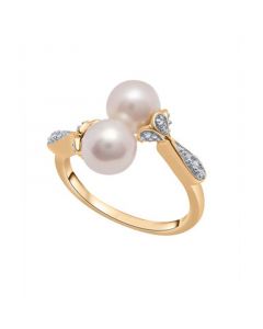 Cultured Freshwater Pearl (7mm) & Diamond (1/20ct. tw.) Bypass Ring in 14K Yellow Gold