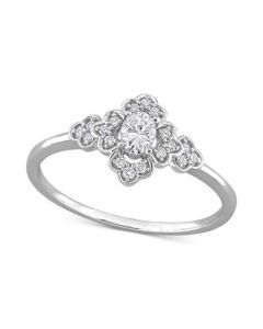 Diamond Oval Floral Engagement Ring (1/4 ct. t.w.) in 14k White Gold