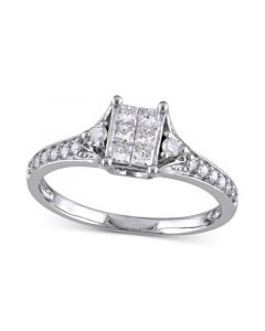 Diamond Emerald Cluster Engagement Ring (1/2 ct. t.w.) in 14k White Gold