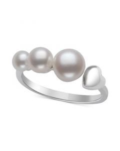 Cultured Freshwater Button Pearl (4-7mm) Heart Cuff Ring in Sterling Silver