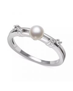 Cultured Freshwater Button Pearl (5mm) & Lab-Created White Sapphire (1/10 ct. t.w.) Ring