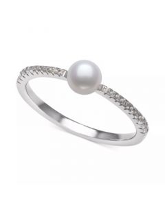 Cultured Freshwater Button Pearl (4mm) & Lab-Created White Sapphire (1/4 ct. t.w.) in 14k Gold-Plated Sterling Silver