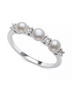 Cultured Freshwater Button Pearl (4mm) & Lab-Created White Sapphire (1/6 ct. t.w.) Ring in 14k Gold-Plated Sterling Silver