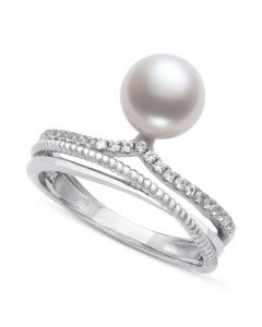 Cultured Freshwater Button Pearl (7mm) & Lab-Created White Sapphire (1/4 ct. t.w.) Multirow Statement Ring