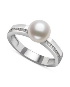 Cultured Freshwater Button Pearl (7mm) & Lab-Created White Sapphire (1/6 ct. t.w.) Ring in Sterling Silver