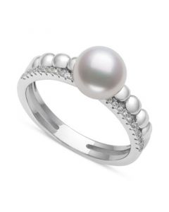 Cultured Freshwater Button Pearl (7mm) & Lab-Created White Sapphire (1/5 ct. t.w.) Ring