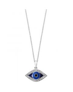 EFFY® Diamond (1/10 ct. t.w.) & Enamel Evil Eye 18" Pendant Necklace in Sterling Silver