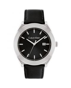 Men's Black Leather Strap Watch 44mm