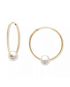 Cultured Freshwater Pearl (10mm) Medium Hoop Earrings, 1.5"