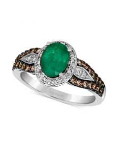 Emerald (7/8 ct. t.w.) & Diamond (1/2 ct. t.w.) Halo Ring in 14k White Gold