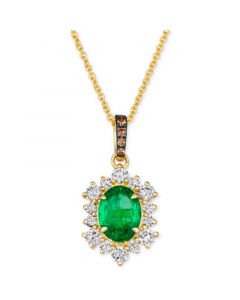 Costa Smeralda Emeralds (7/8 ct. t.w.) & Diamond (1/2 ct. t.w.) Halo Adjustable 20" Pendant Necklace in 14k Gold