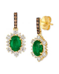 Costa Smeralda Emeralds (1-1/3 ct. t.w.) & Diamond (3/4 ct. t.w.) Halo Drop Earrings in 14k Gold