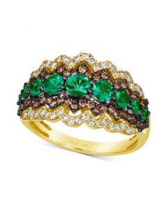 Costa Smeralda Emeralds (3/4 ct. t.w.) & Diamond (5/8 ct. t.w.) Scalloped Edge Ring in 14k Gold