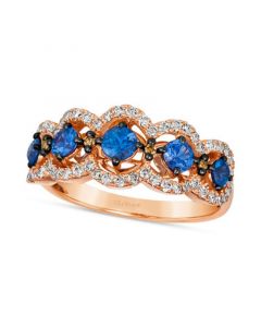 Blueberry Sapphire (3/4 ct. t.w.) & Diamond (7/8 ct. t.w.) Scalloped Ring in 14k Rose Gold