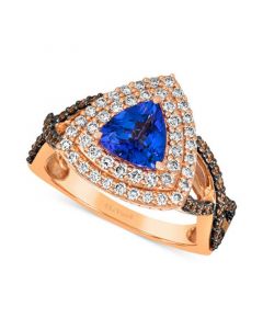 Blueberry Tanzanite (1 ct. t.w.) & Diamond (3/4 ct. t.w.) Trillion Double Halo Ring in 14k Rose Gold