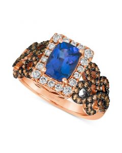 Blueberry Tanzanite (1-1/4 ct. t.w.) & Diamond (3/4 ct. t.w.) Braided Halo Ring in 14k Rose Gold