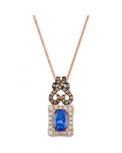 Blueberry Tanzanite (1-1/4 ct. t.w.) & Diamond (1/2 ct. t.w.) Scrollwork Halo Adjustable 20" Pendant Necklace in 14k Rose Gold