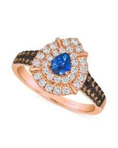 Blueberry Sapphire (1/3 ct. t.w.) & Diamond (3/4 ct. t.w.) Teardrop Halo Ring in 14k Rose Gold