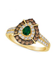 Costa Smeralda Emeralds (1/5 ct. t.w.) & Diamond (3/4 ct. t.w.) Teardrop Halo Ring in 14k Gold