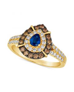 Blue Sapphire (1/3 ct. t.w.) & Diamond (3/4 ct. t.w.) Teardrop Halo Ring in 14k Gold