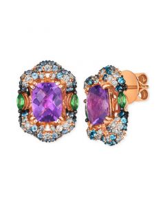 Multi-Gemstone (4-1/2 ct. t.w.) & Nude Diamond (7/8 ct. t.w.) Halo Cluster Statement Stud Earrings in 14k Rose Gold