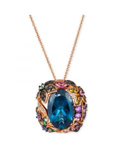 Multi-Gemstone (7 ct. t.w.) & Nude Diamond (1/10 ct. t.w.) Floral 20" Adjustable Pendant Necklace in 14k Rose Gold