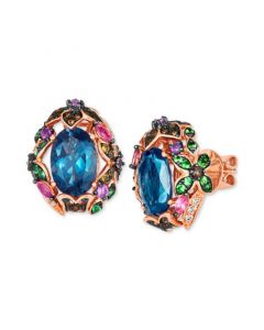 Multi-Gemstone (8-5/8 ct. t.w.) & Nude Diamond (1/6 ct. t.w.) Floral Statement Stud Earrings in 14k Rose Gold